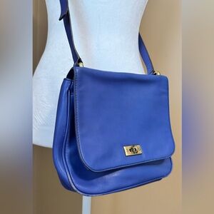 Fossil Vintage Blue Leather Shoulder Bag with Turn-Lock Closure
